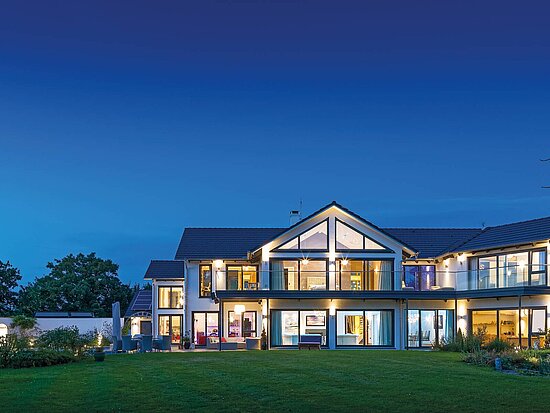 two storey building, saddle roof