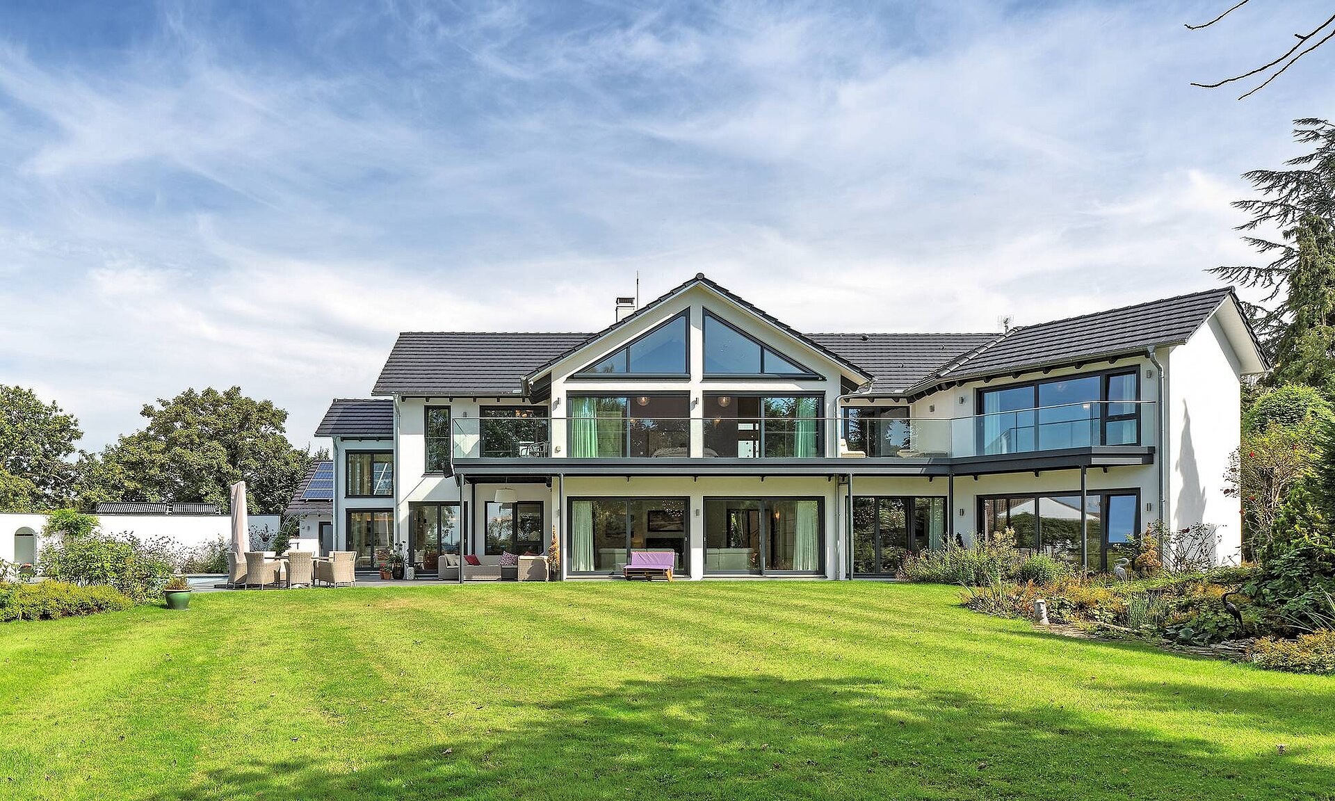 Angled house with pitched roof