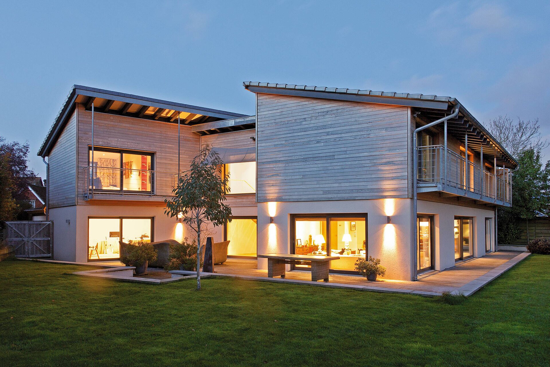 Exterior view of a modern property with a classically understated façade Show home Broad Hinton exterior view