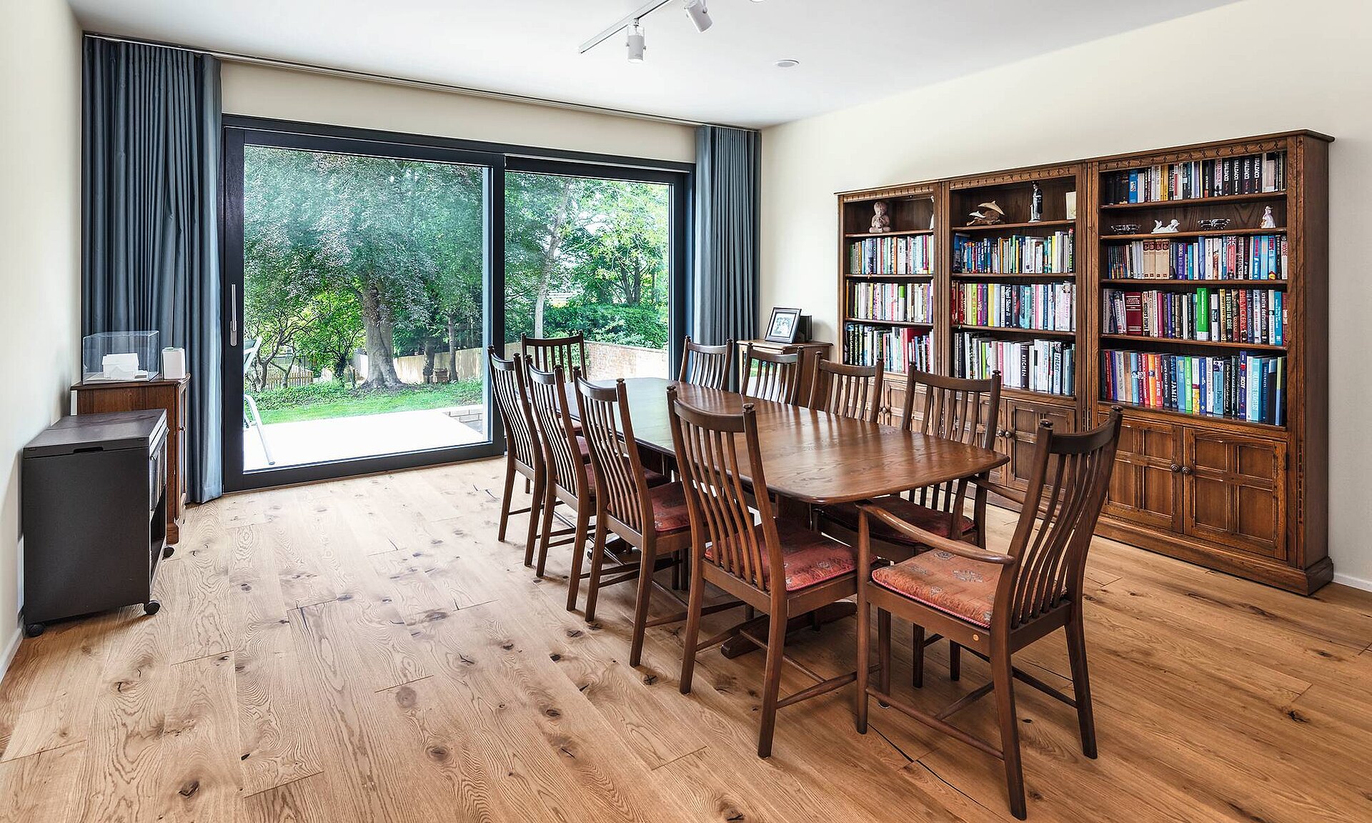 Rustic living room with wooden parquet flooring