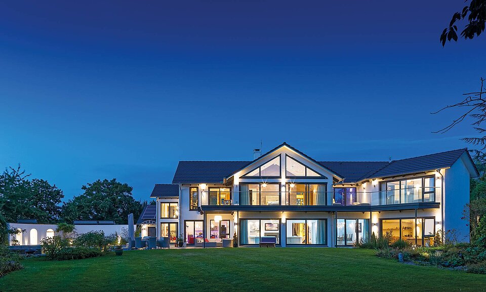 two storey building, saddle roof