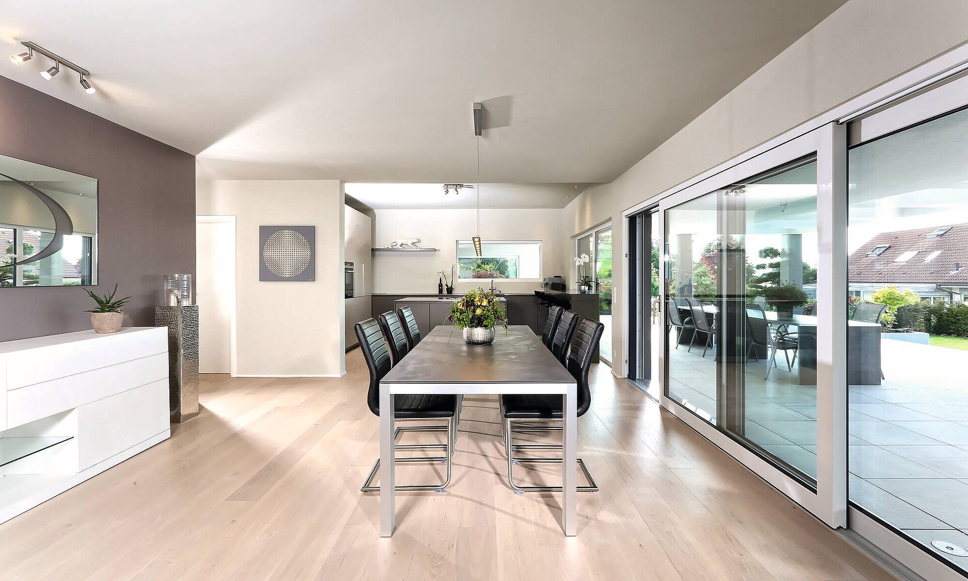 Modern kitchen and dining room