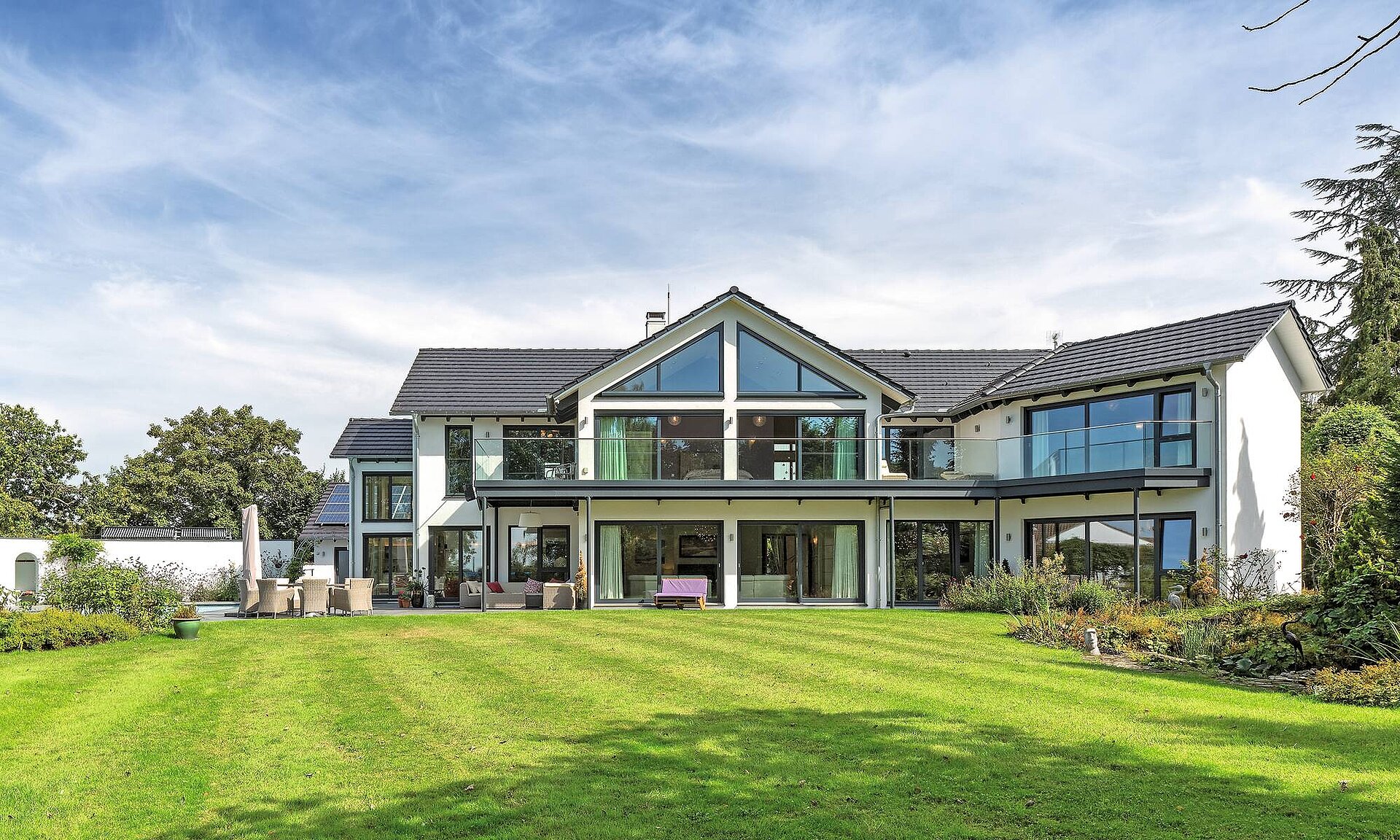 Angled house with pitched roof